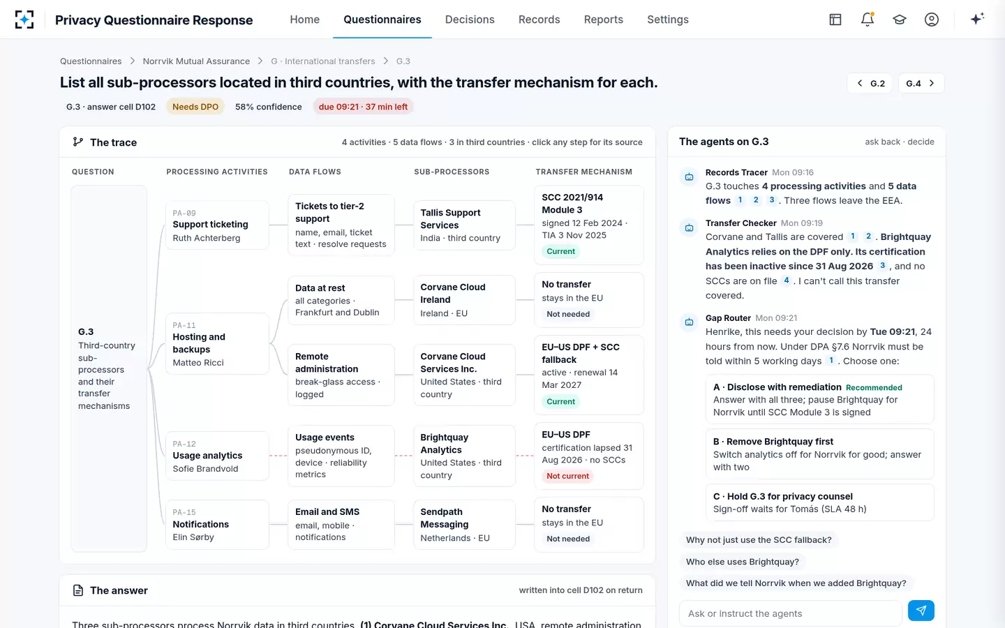 Privacy Questionnaire Response — The processing-record trace