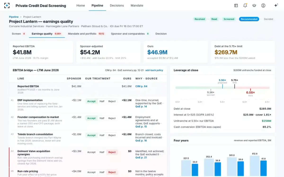 Private Credit Deal Screening — Earnings quality