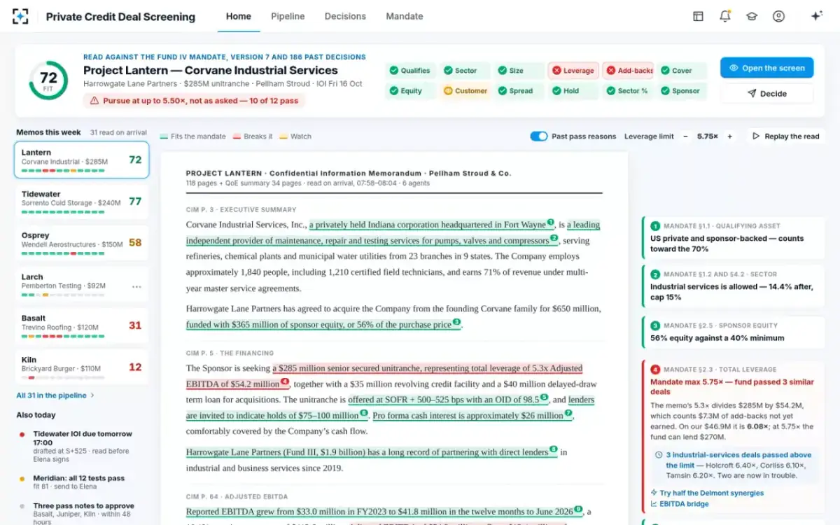 Private Credit Deal Screening — The memo, marked up