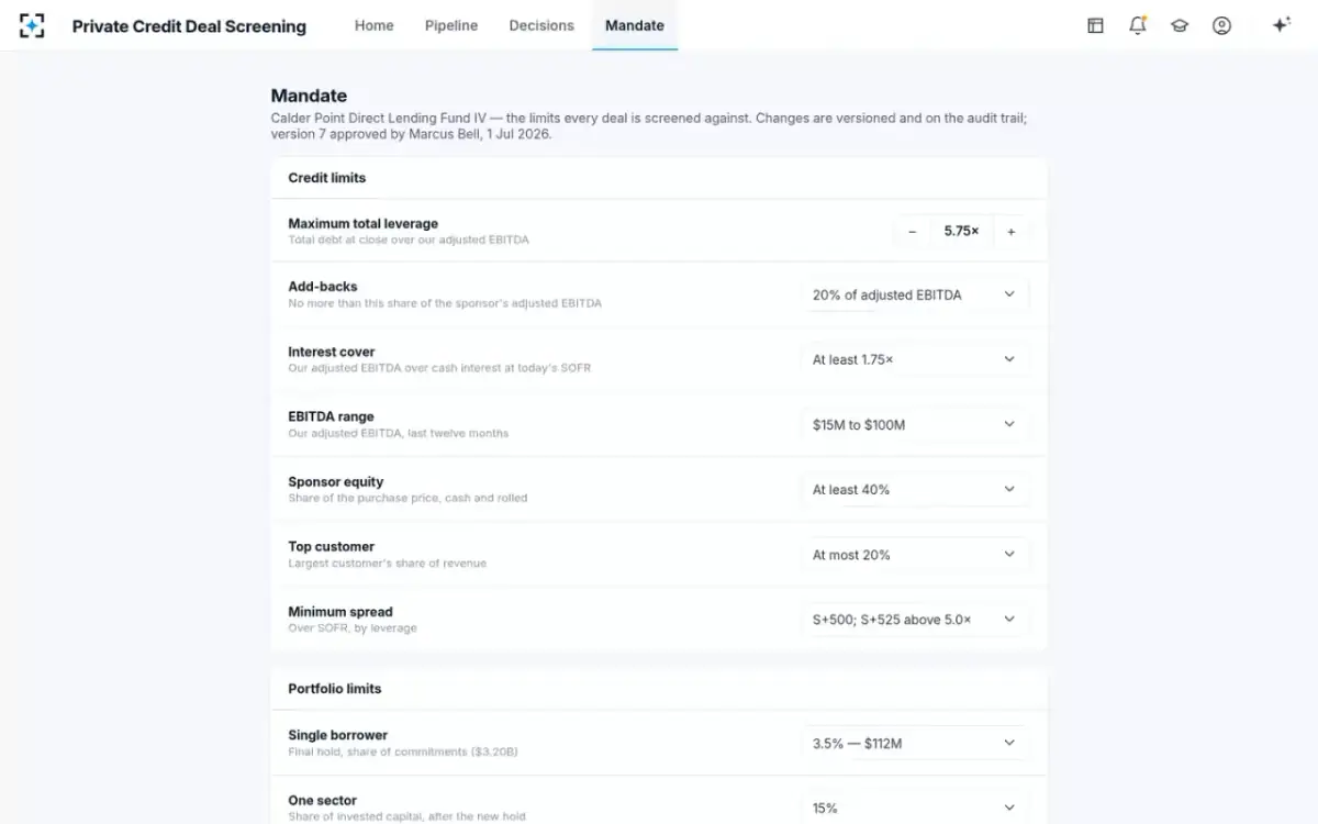 Private Credit Deal Screening — The fund mandate