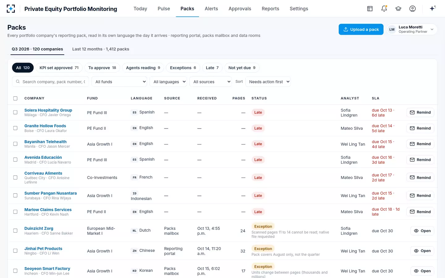 Private Equity Portfolio Monitoring — Portfolio company reporting packs