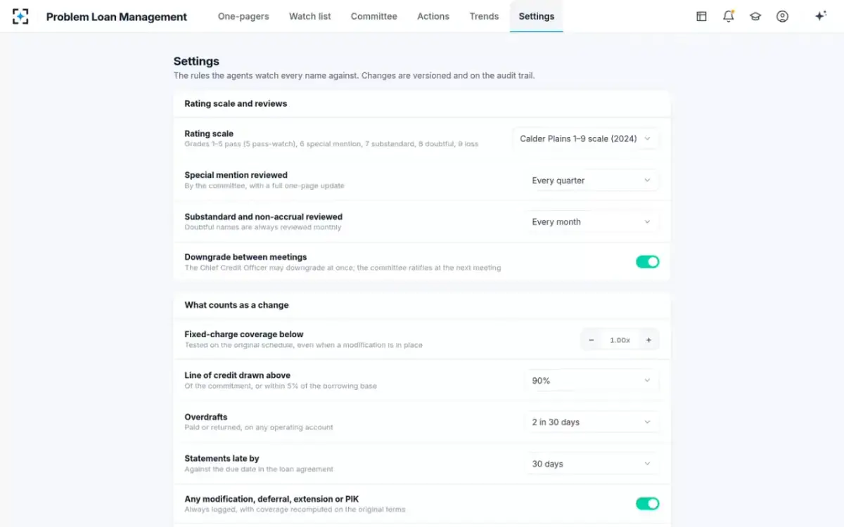 Problem Loan Management — Your credit policy