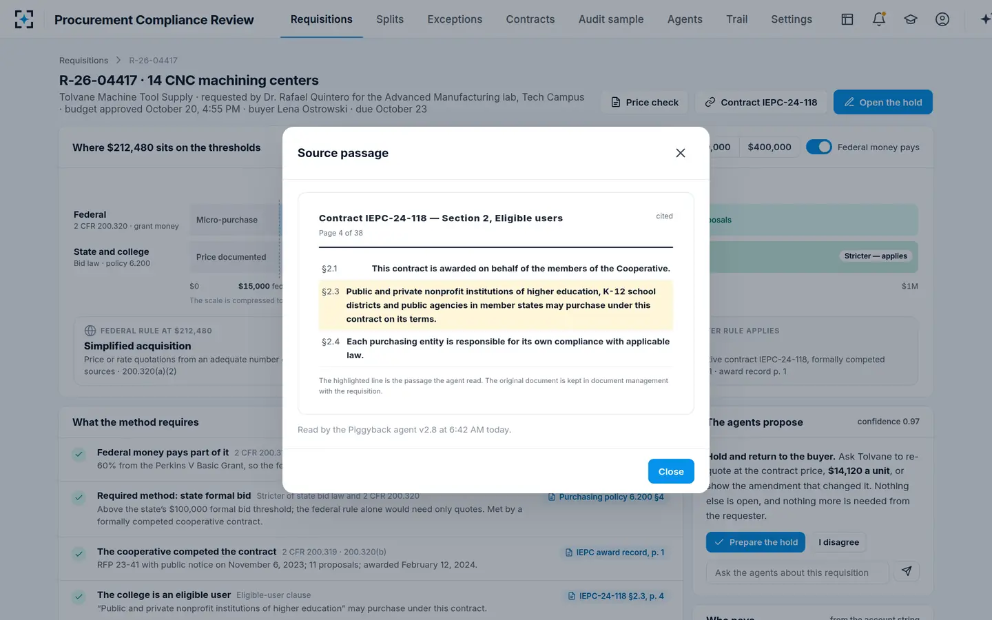 Procurement Compliance Review — Every test opens the passage it was read from