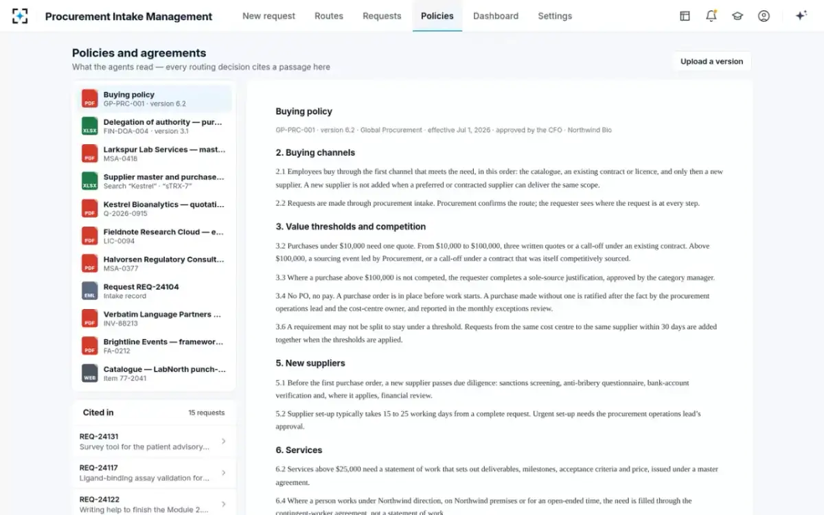 Procurement Intake Management — Policies and agreements