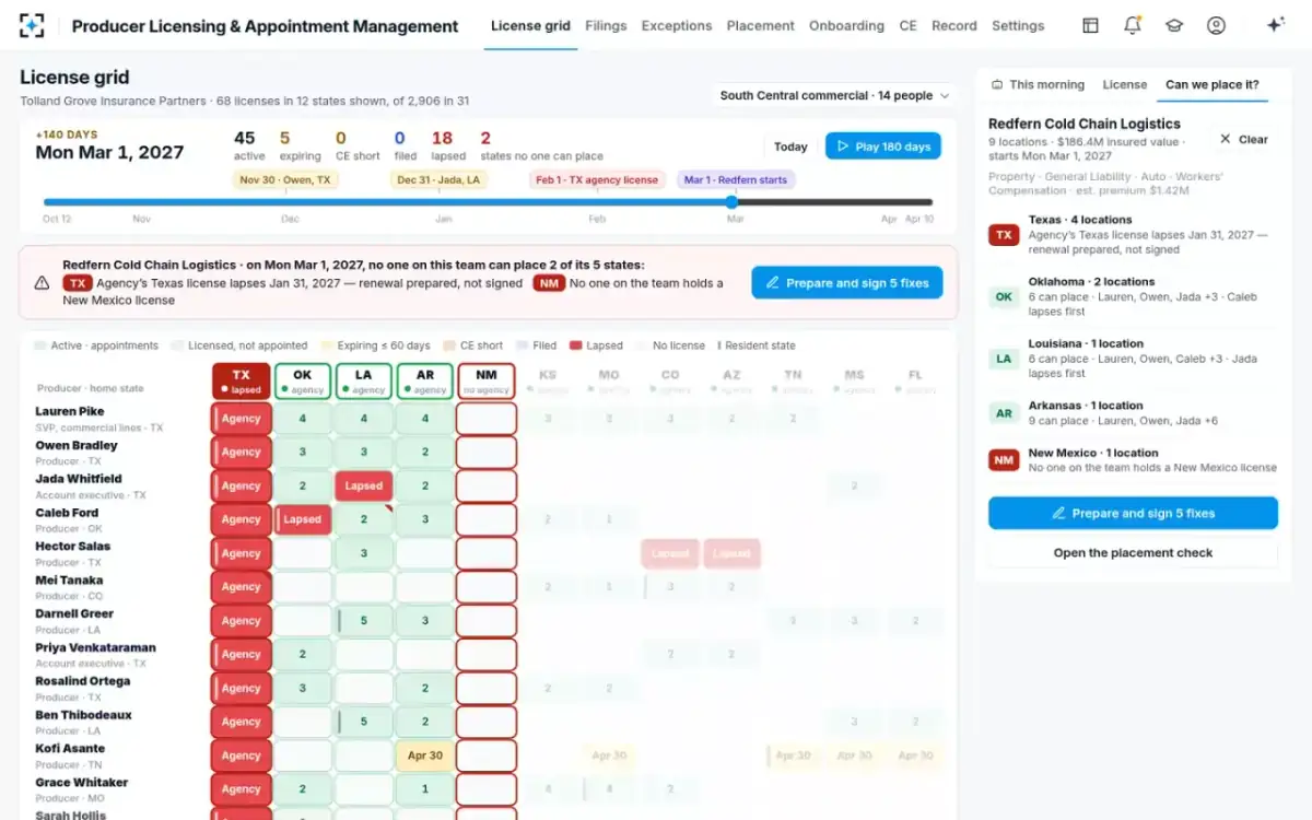 Producer Licensing & Appointment Management — Can we place it?
