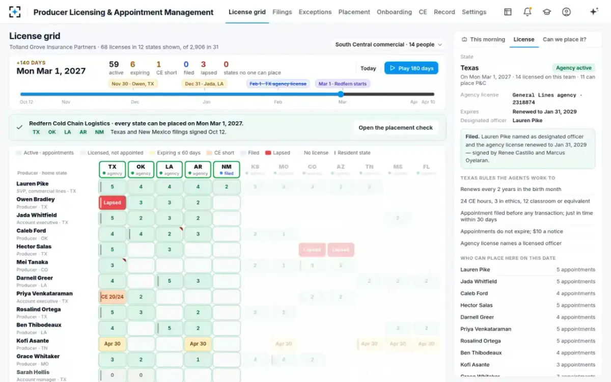 Producer Licensing & Appointment Management — Every state placeable