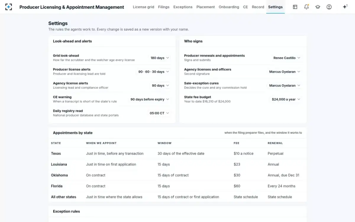 Producer Licensing & Appointment Management — Your rules