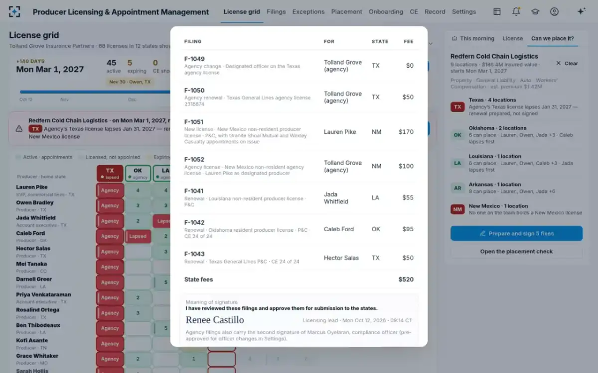 Producer Licensing & Appointment Management — Signing the fixes