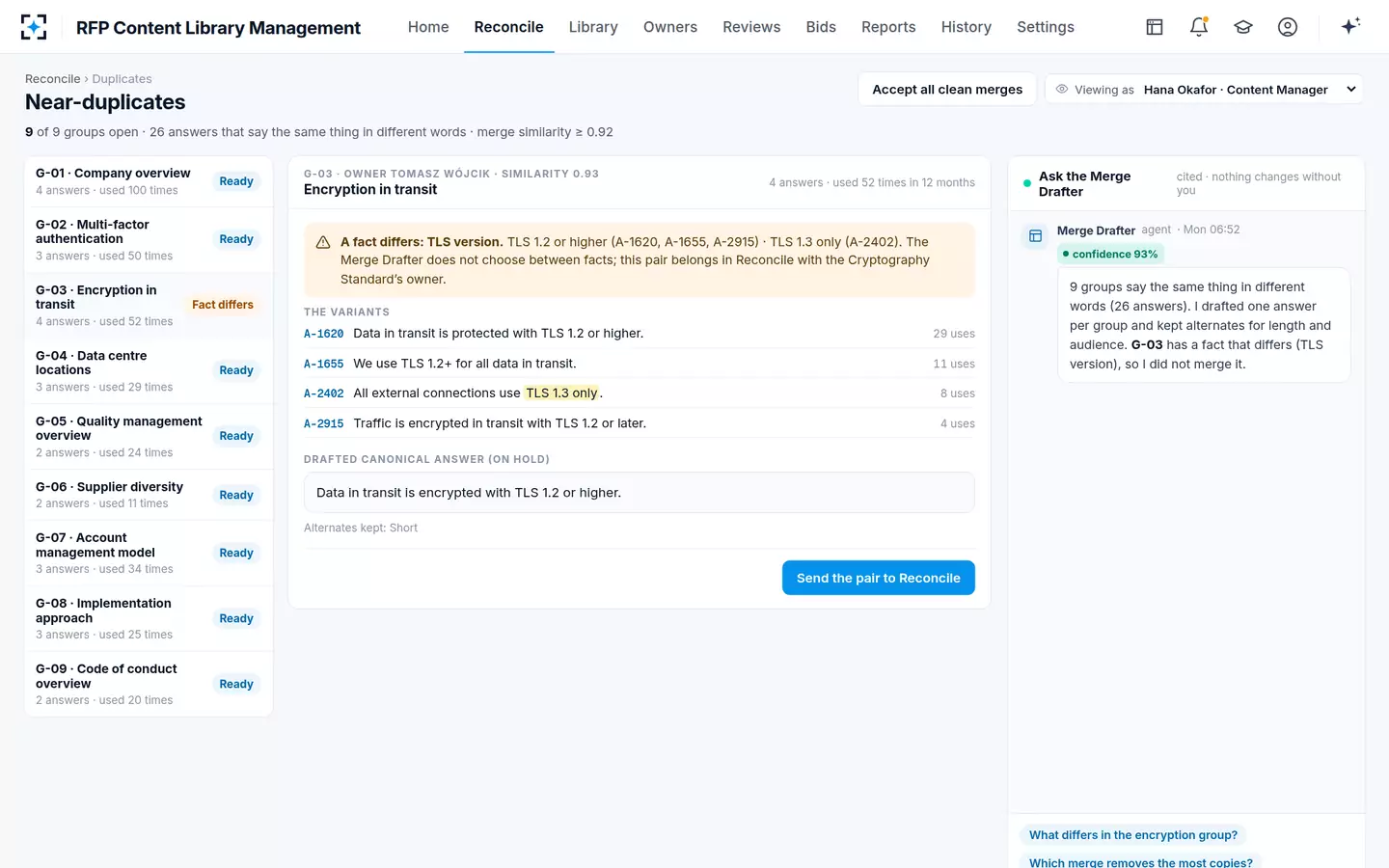 RFP Content Library Management — Near-duplicates