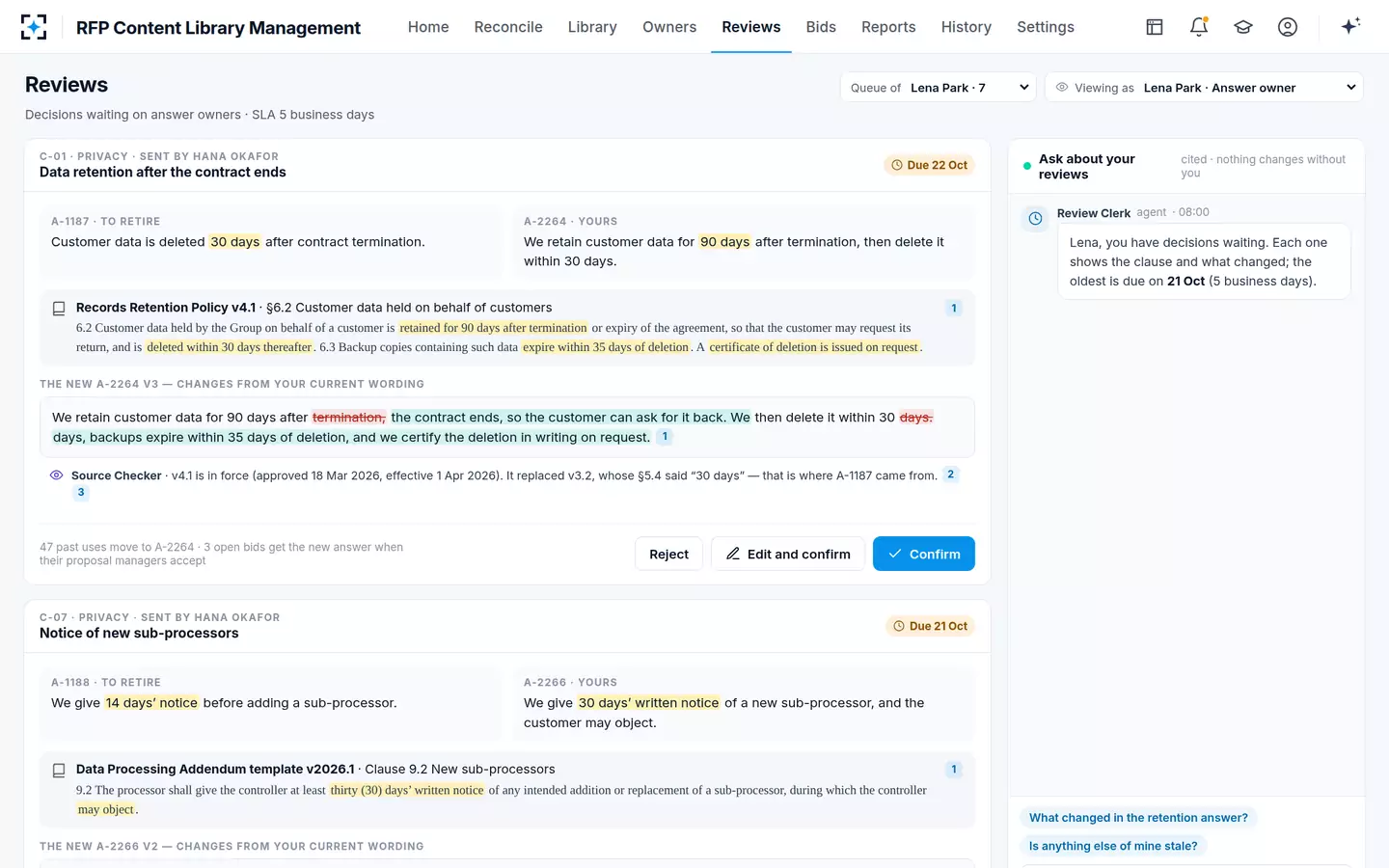 RFP Content Library Management — The owner's review queue