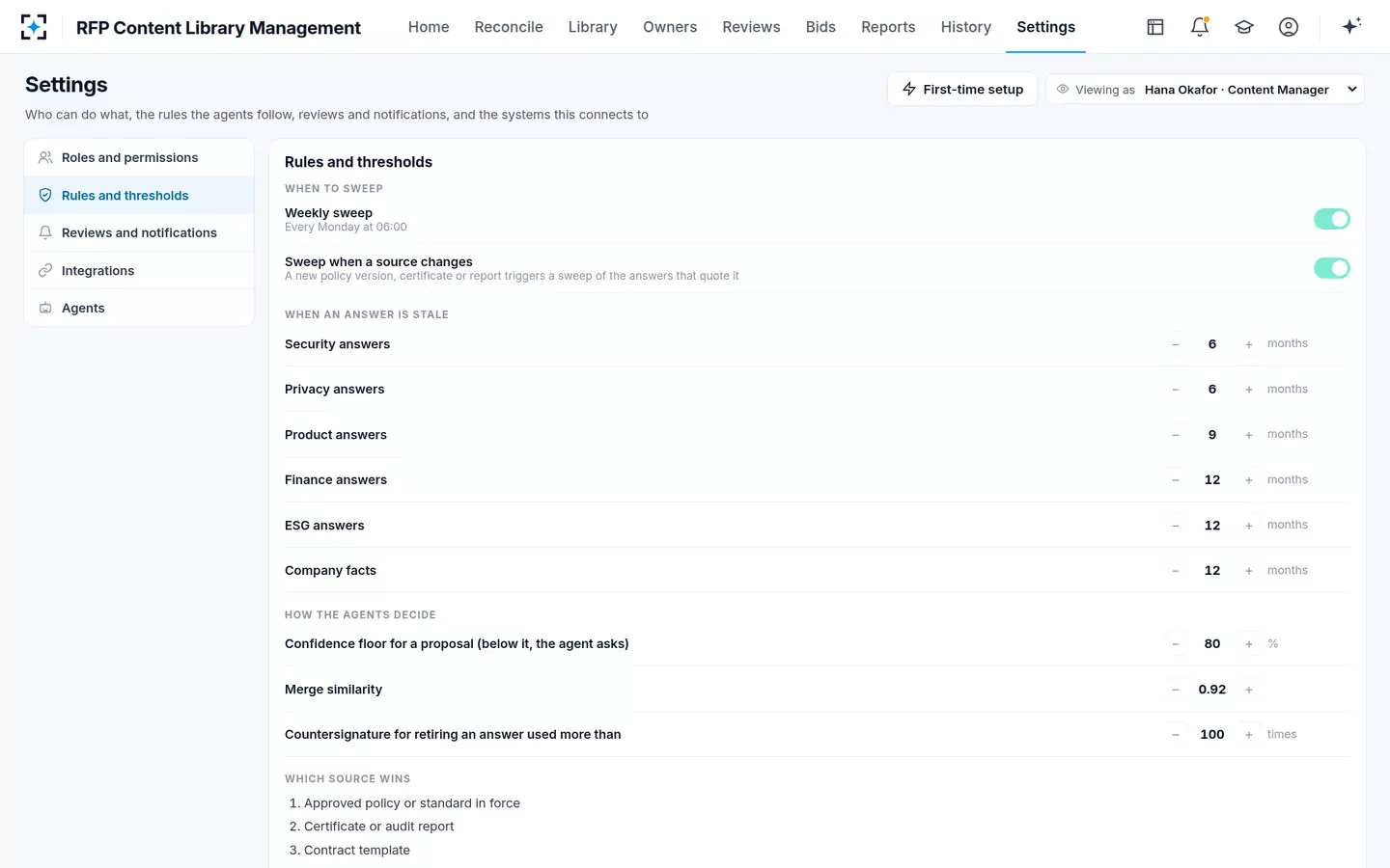 RFP Content Library Management — Your rules