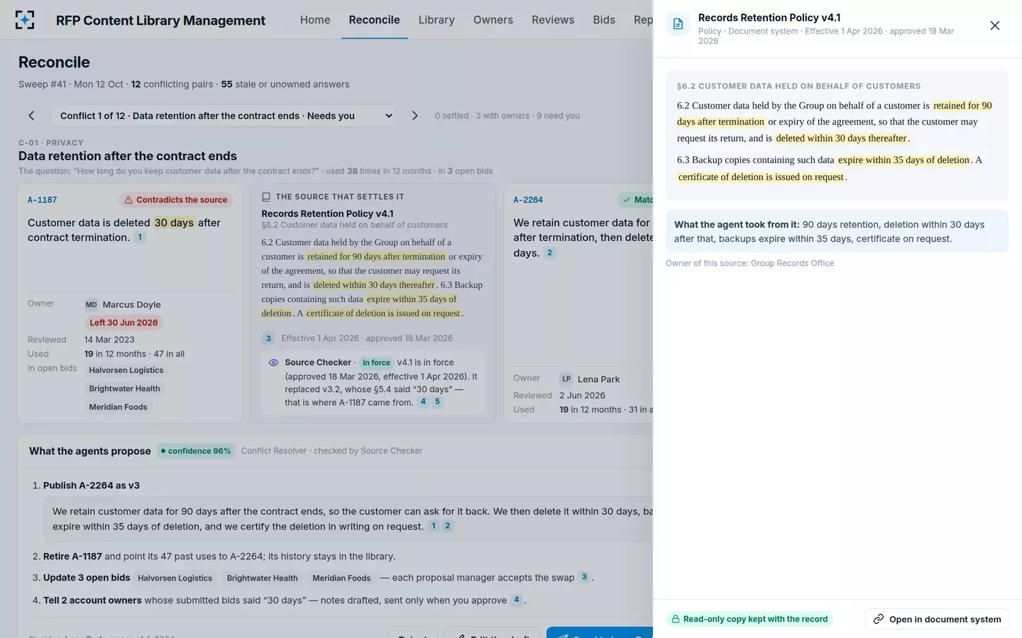 RFP Content Library Management — The source passage