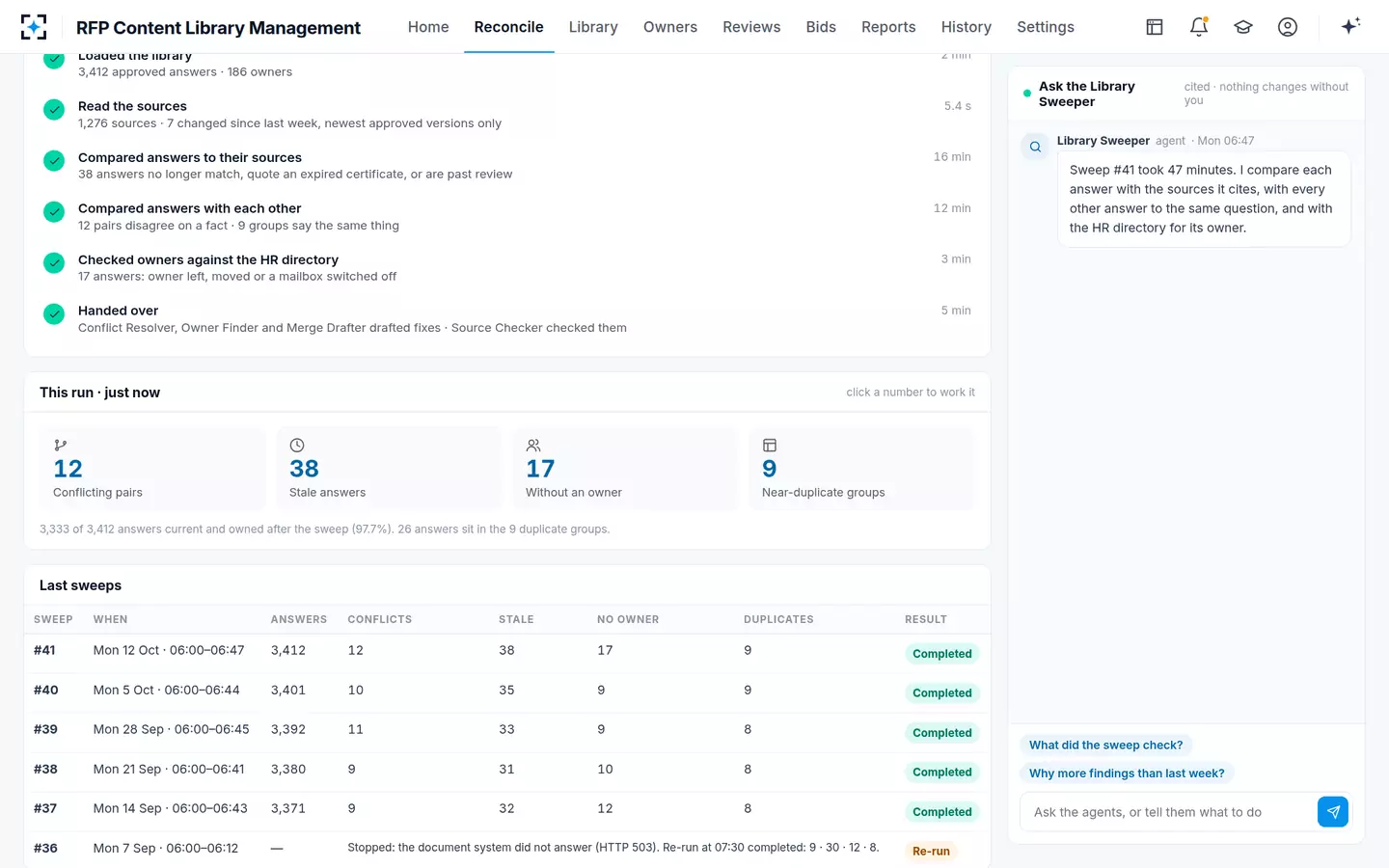 RFP Content Library Management — The library sweep