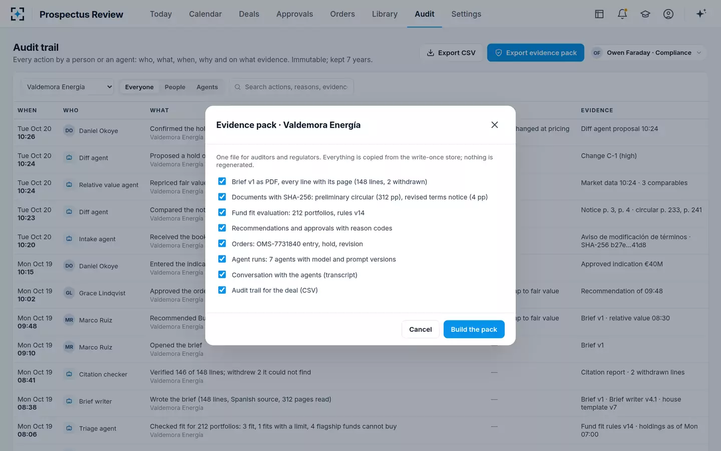 Prospectus Review — Audit trail and evidence pack