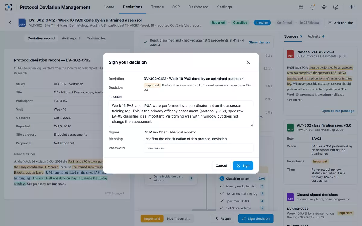 Protocol Deviation Management — Sign your decision