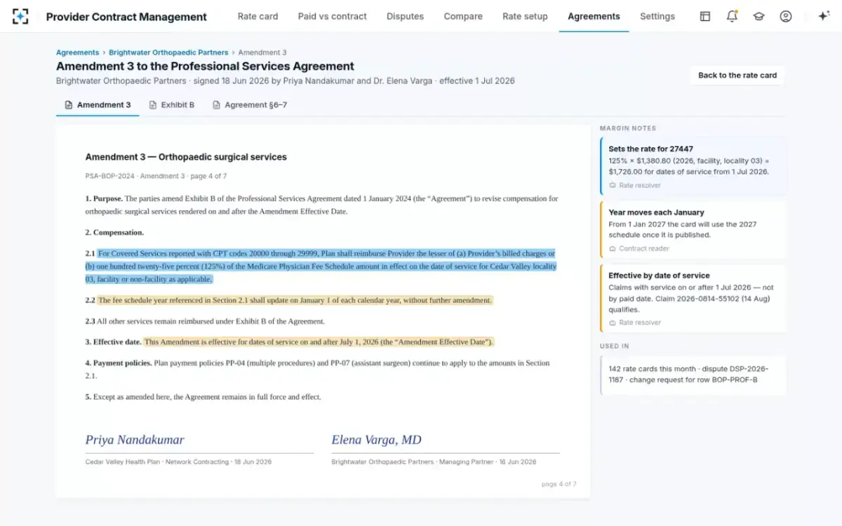 Provider Contract Management — The contract page