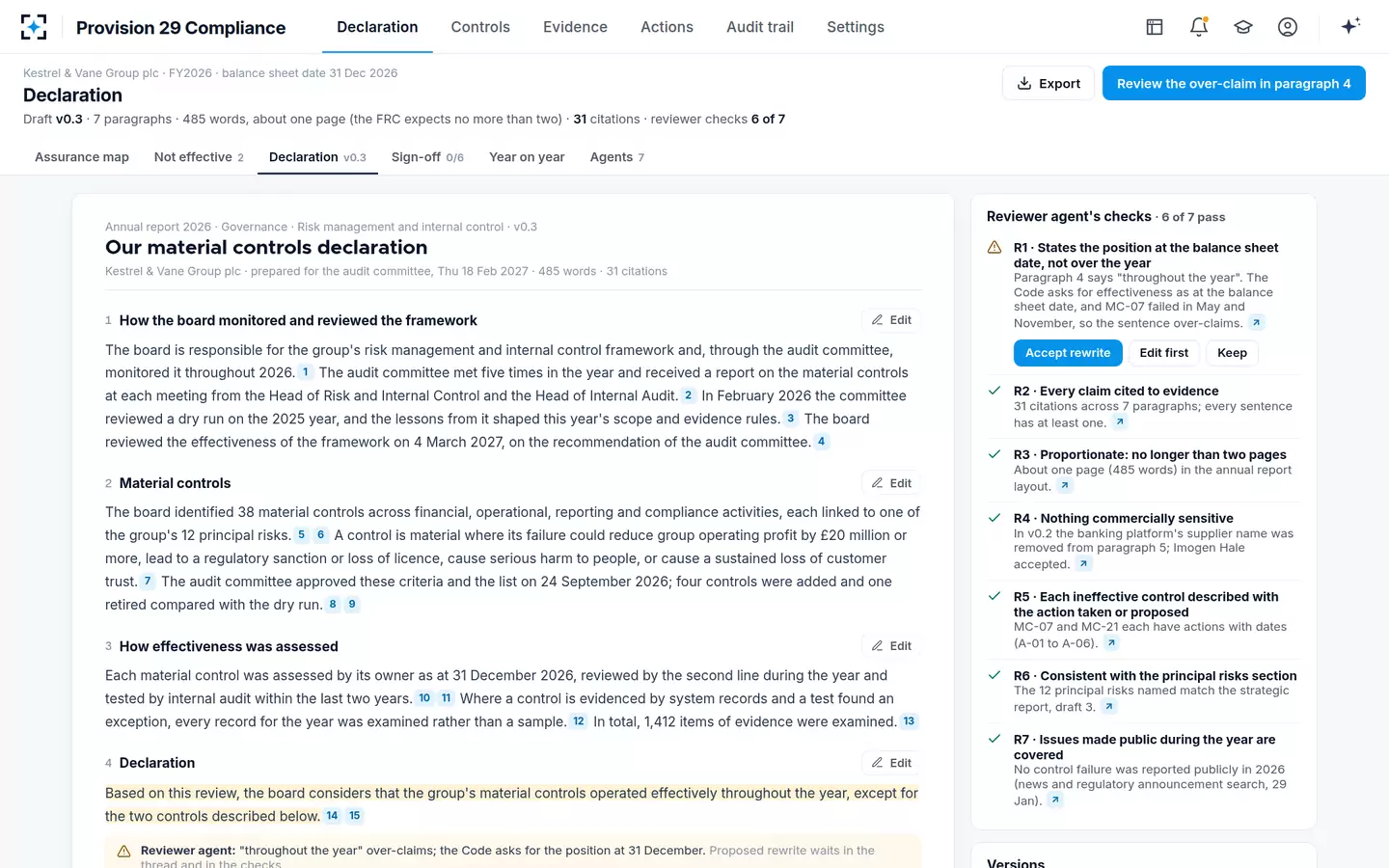 Provision 29 Compliance — The declaration on paper