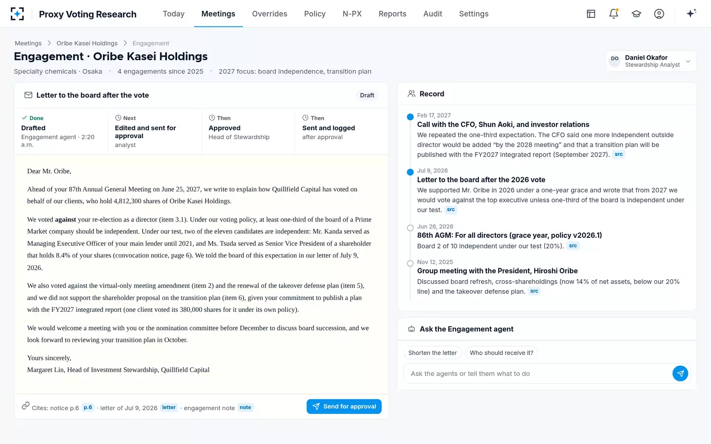 Proxy Voting Research — The engagement record and the letter after the vote