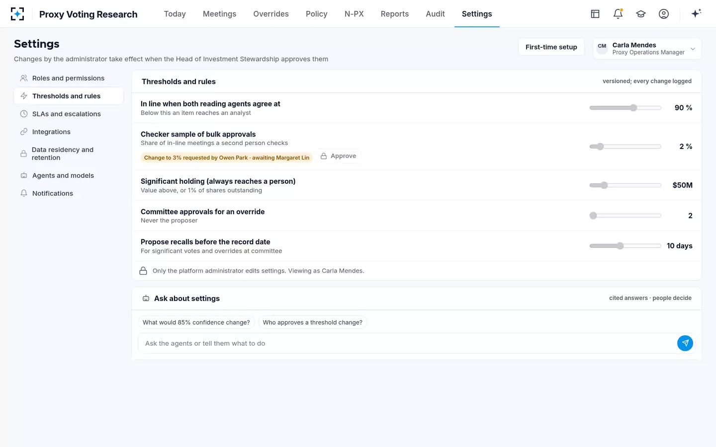 Proxy Voting Research — Thresholds, approvals and escalations