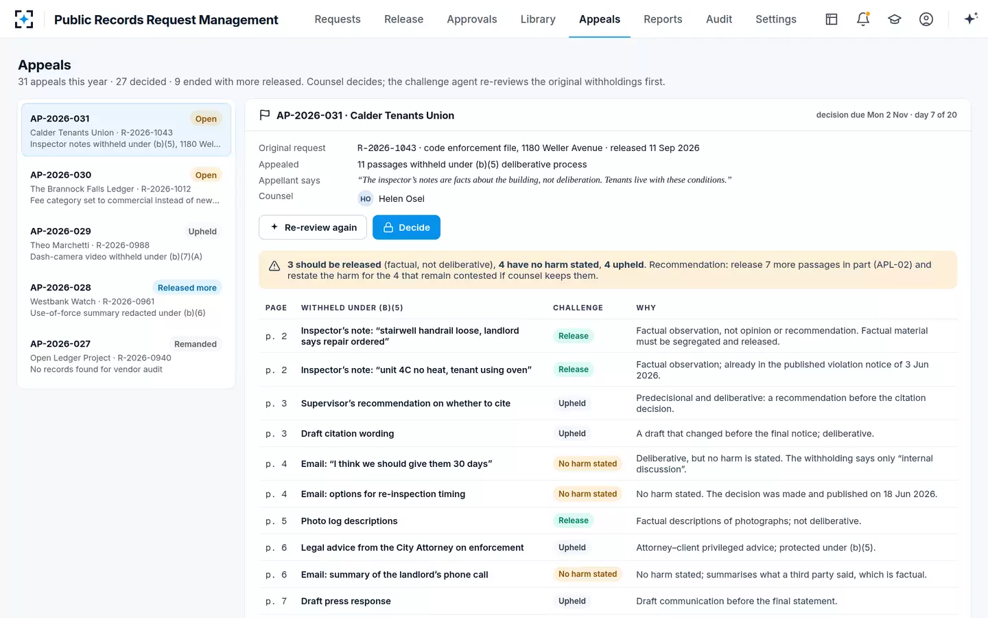 Public Records Request Management — Appeals