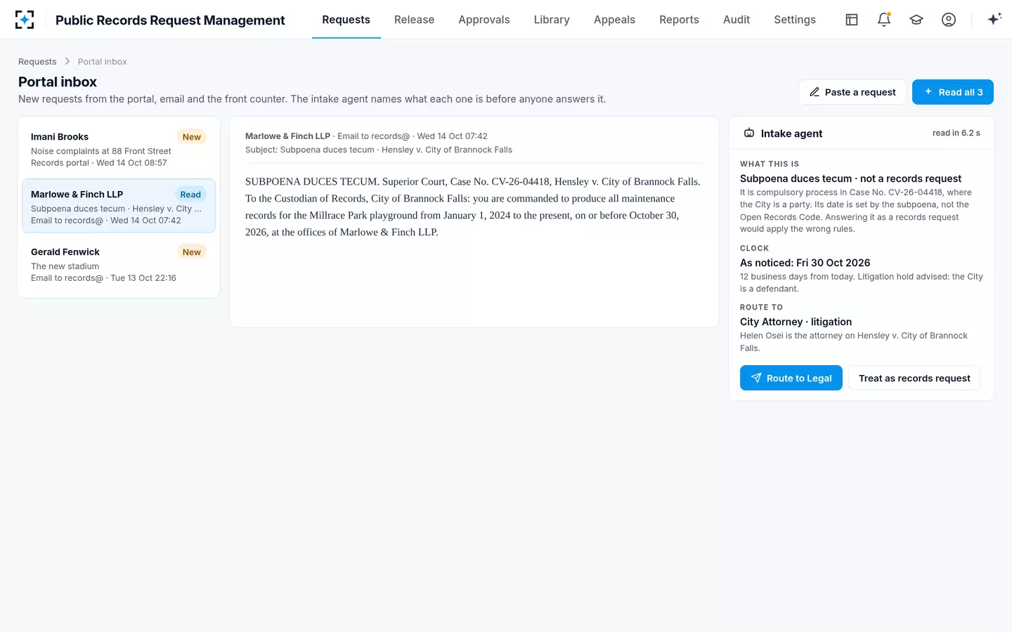 Public Records Request Management — Intake