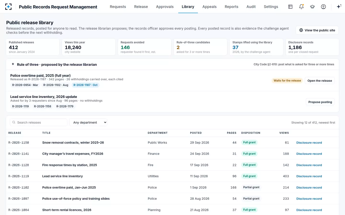 Public Records Request Management — Public release library