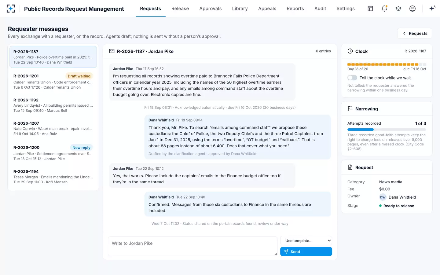 Public Records Request Management — Requester messages