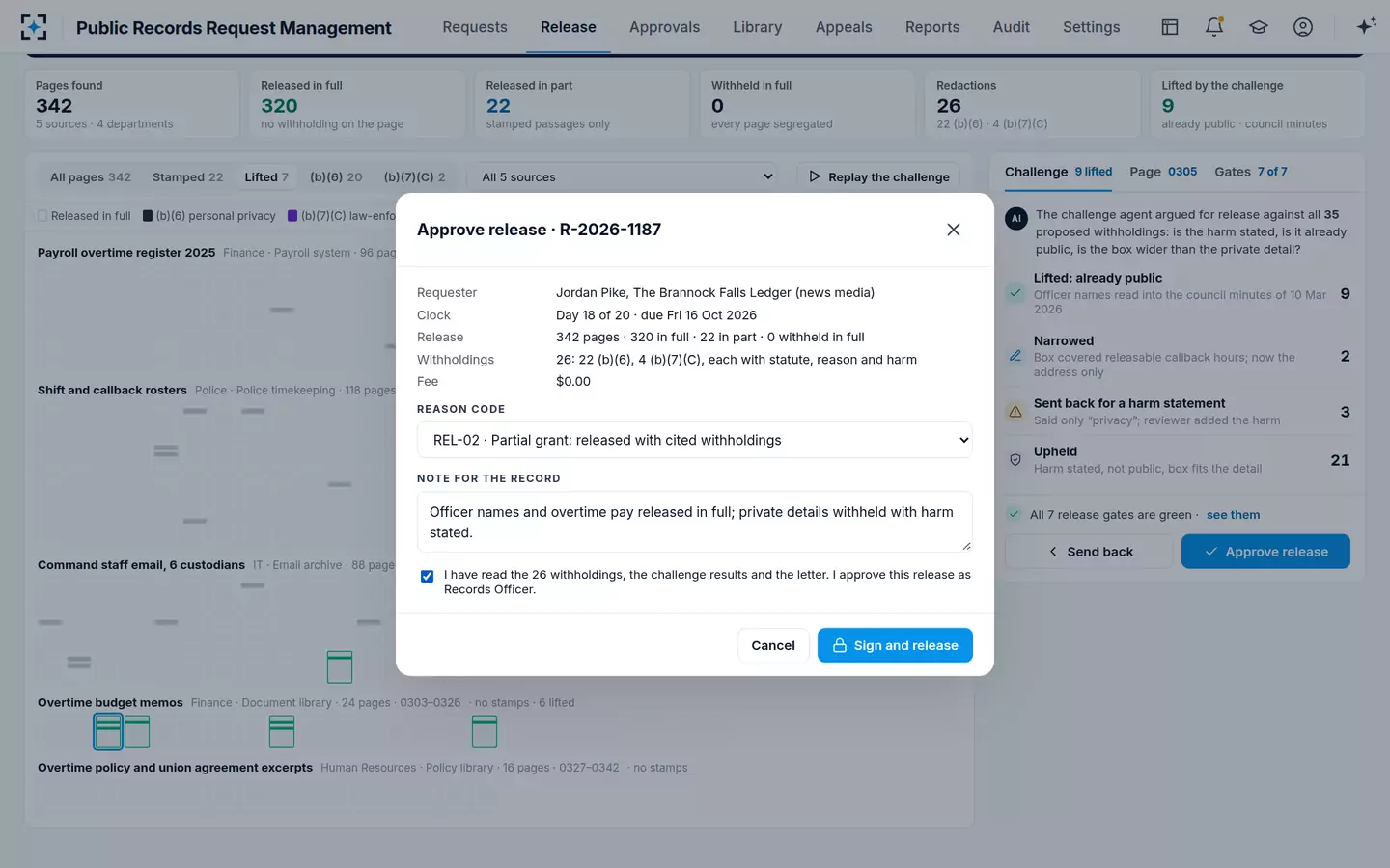 Public Records Request Management — Approve and sign