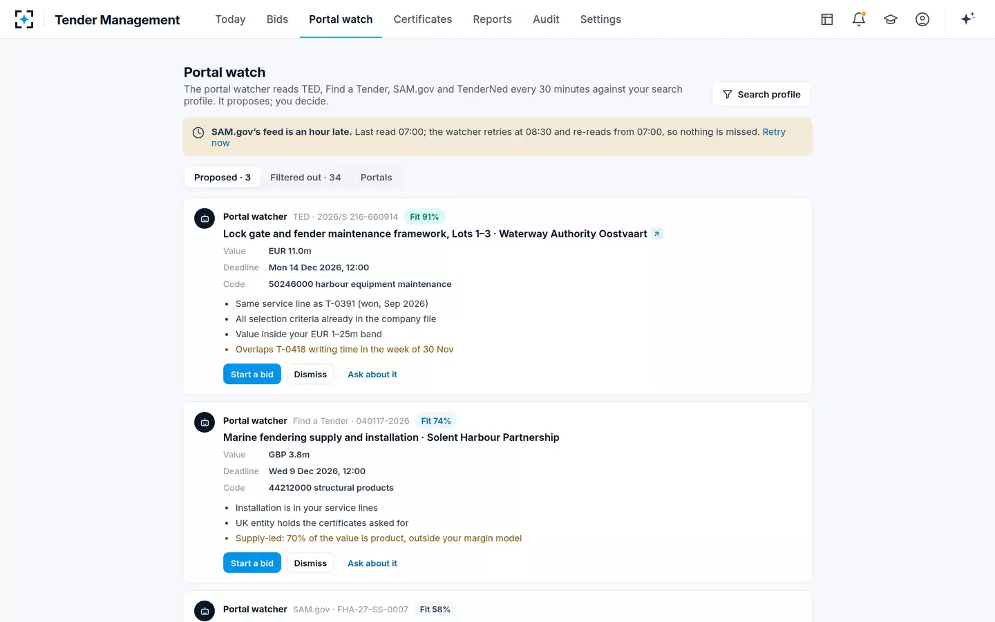 Tender Management — Portal watch