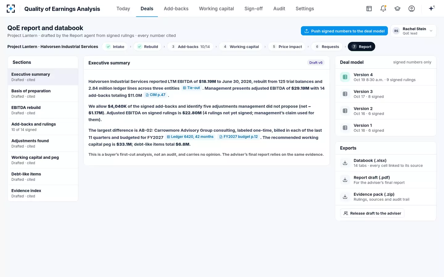 Quality of Earnings Analysis — QoE report and databook