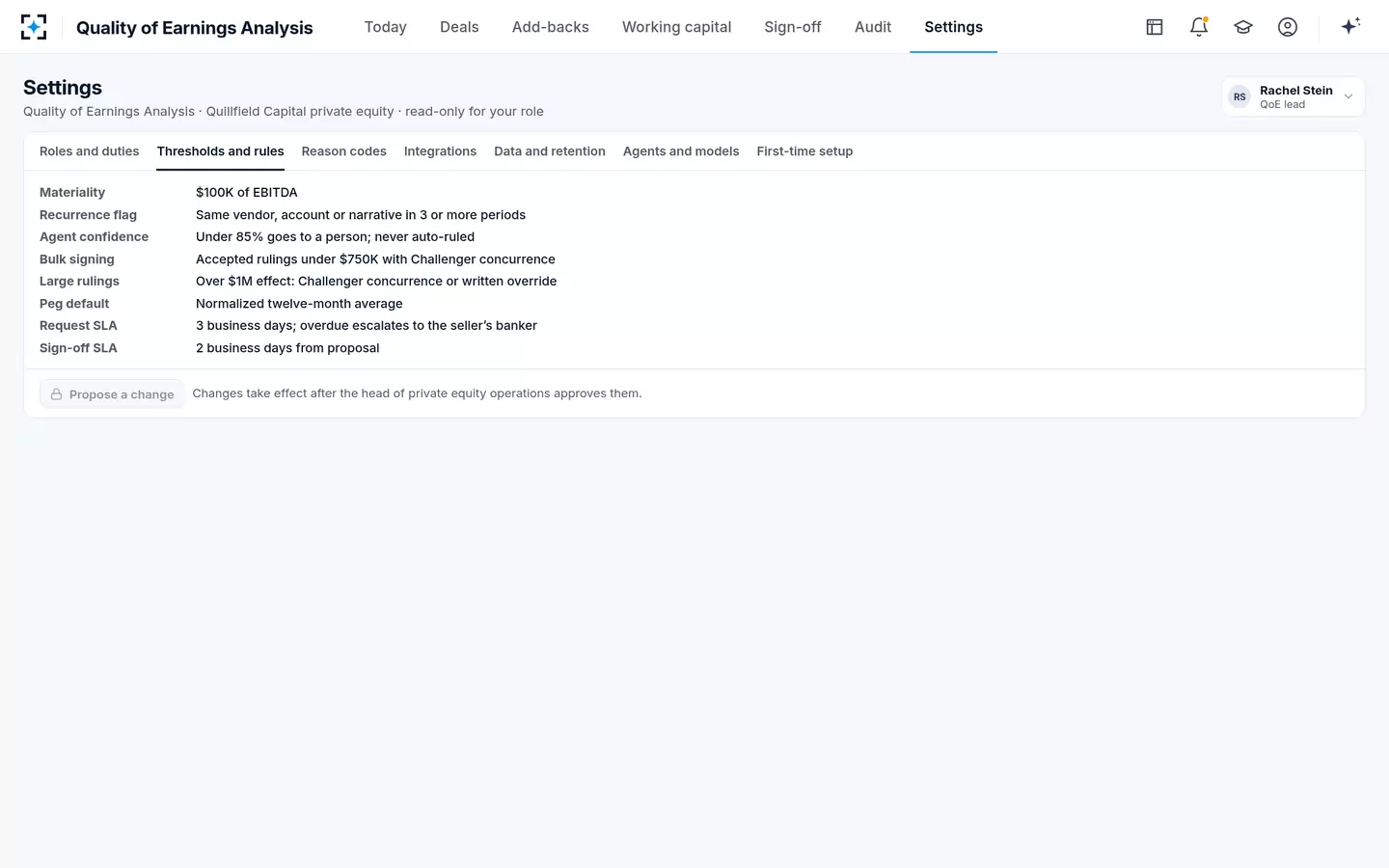 Quality of Earnings Analysis — Your thresholds
