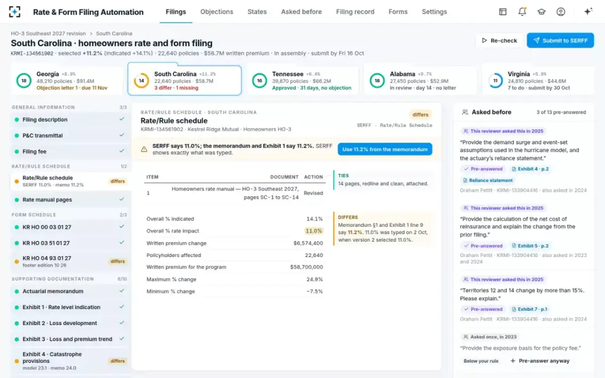 Rate & Form Filing Automation — Rate/Rule schedule