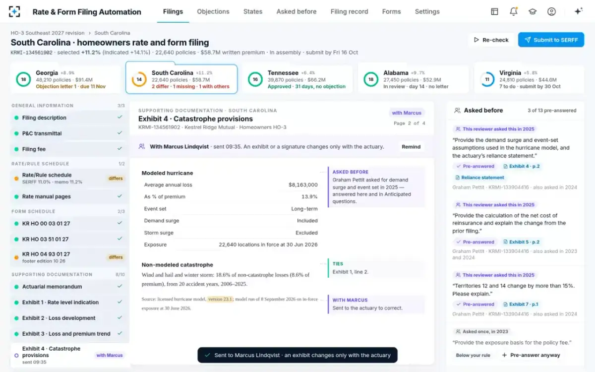 Rate & Form Filing Automation — Sent to the actuary