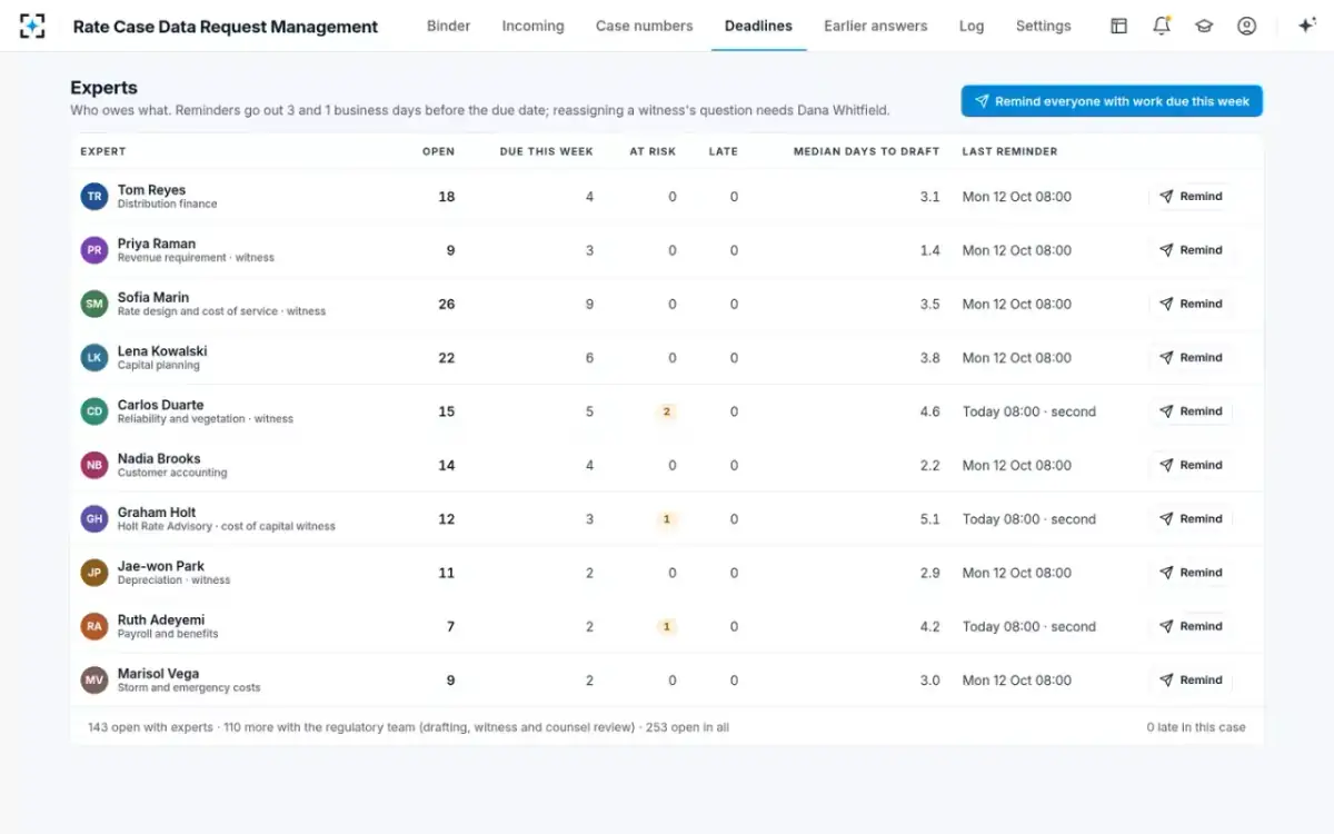 Rate Case Data Request Management — Experts