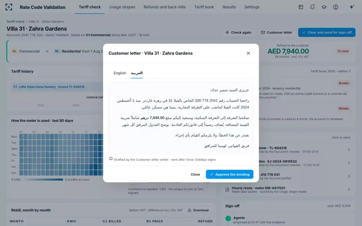 Rate Code Validation — The customer letter