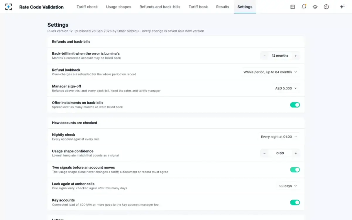 Rate Code Validation — Your rules