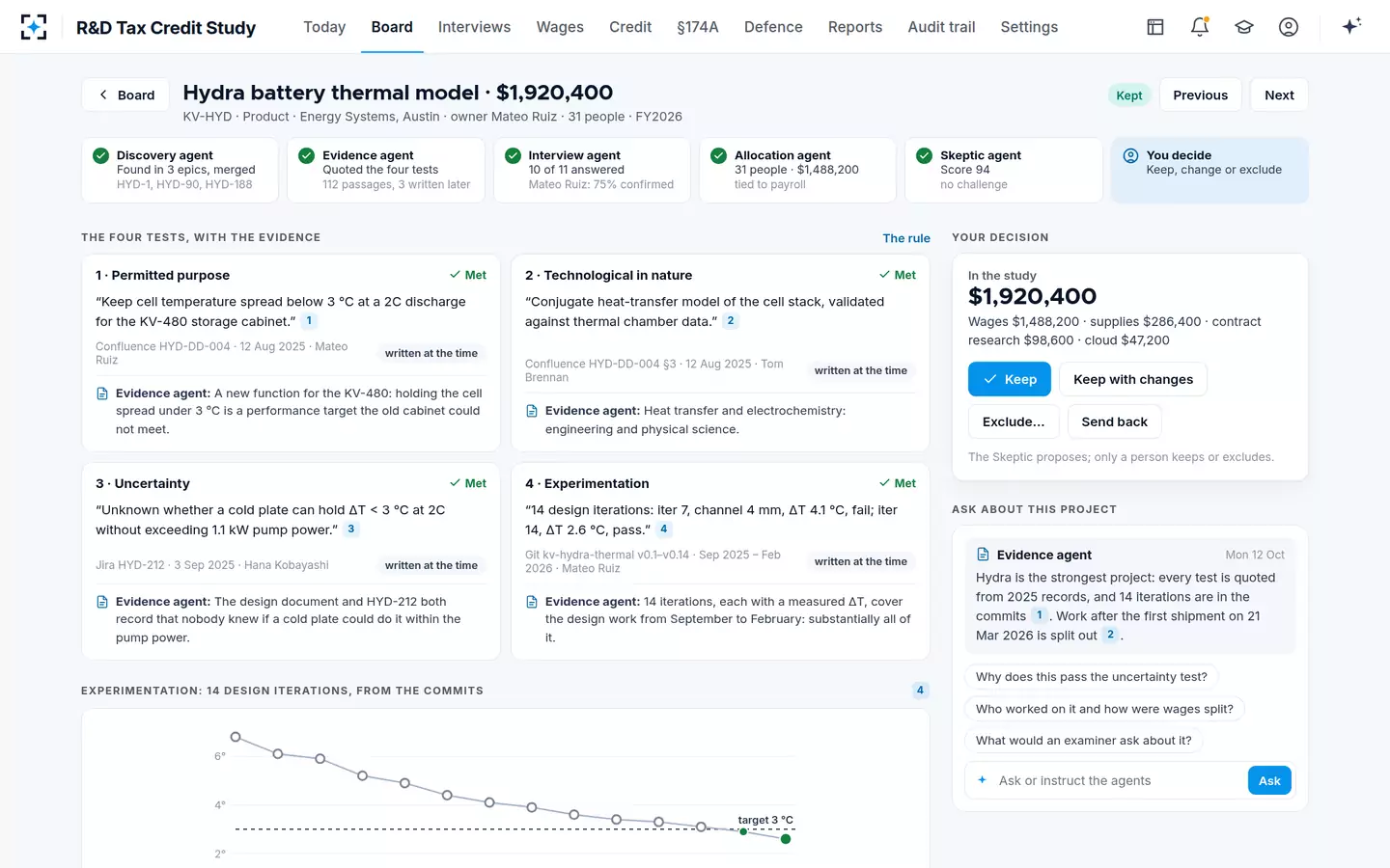 R&D Tax Credit Study — A project, test by test