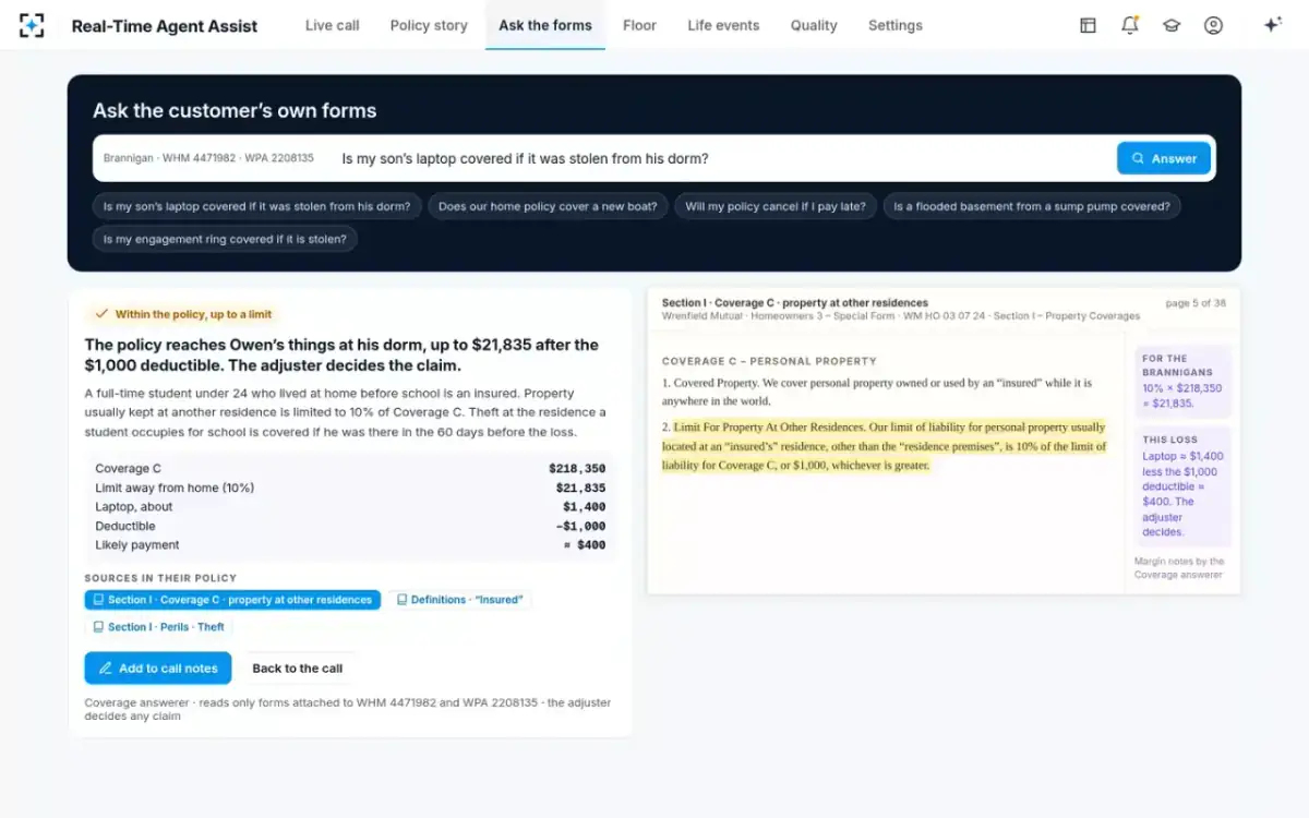 Real-Time Agent Assist — Ask the forms