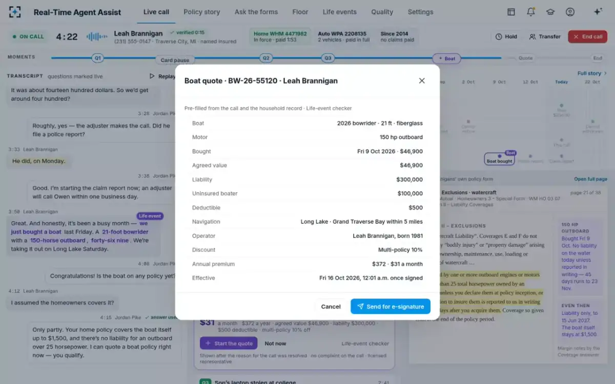 Real-Time Agent Assist — The pre-filled quote