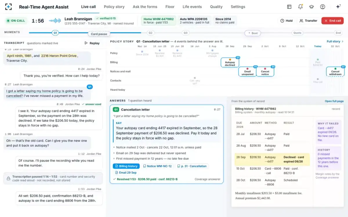 Real-Time Agent Assist — Card pause