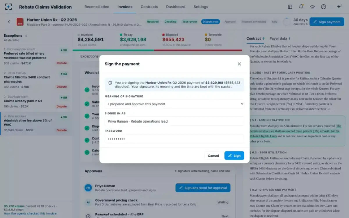 Rebate Claims Validation — Sign the payment