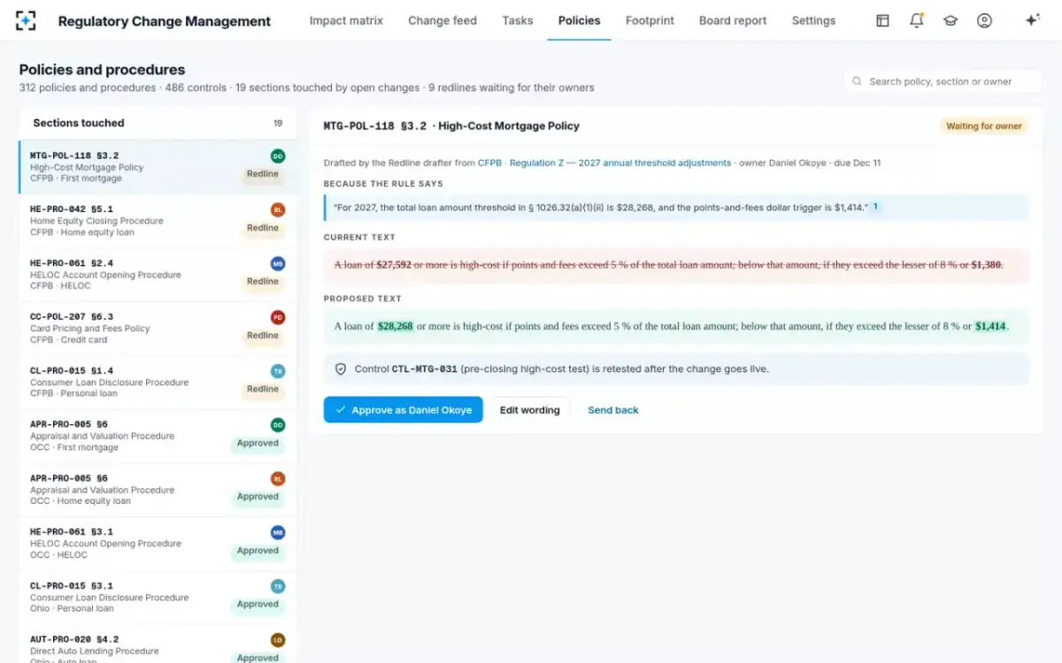 Regulatory Change Management — Redlines
