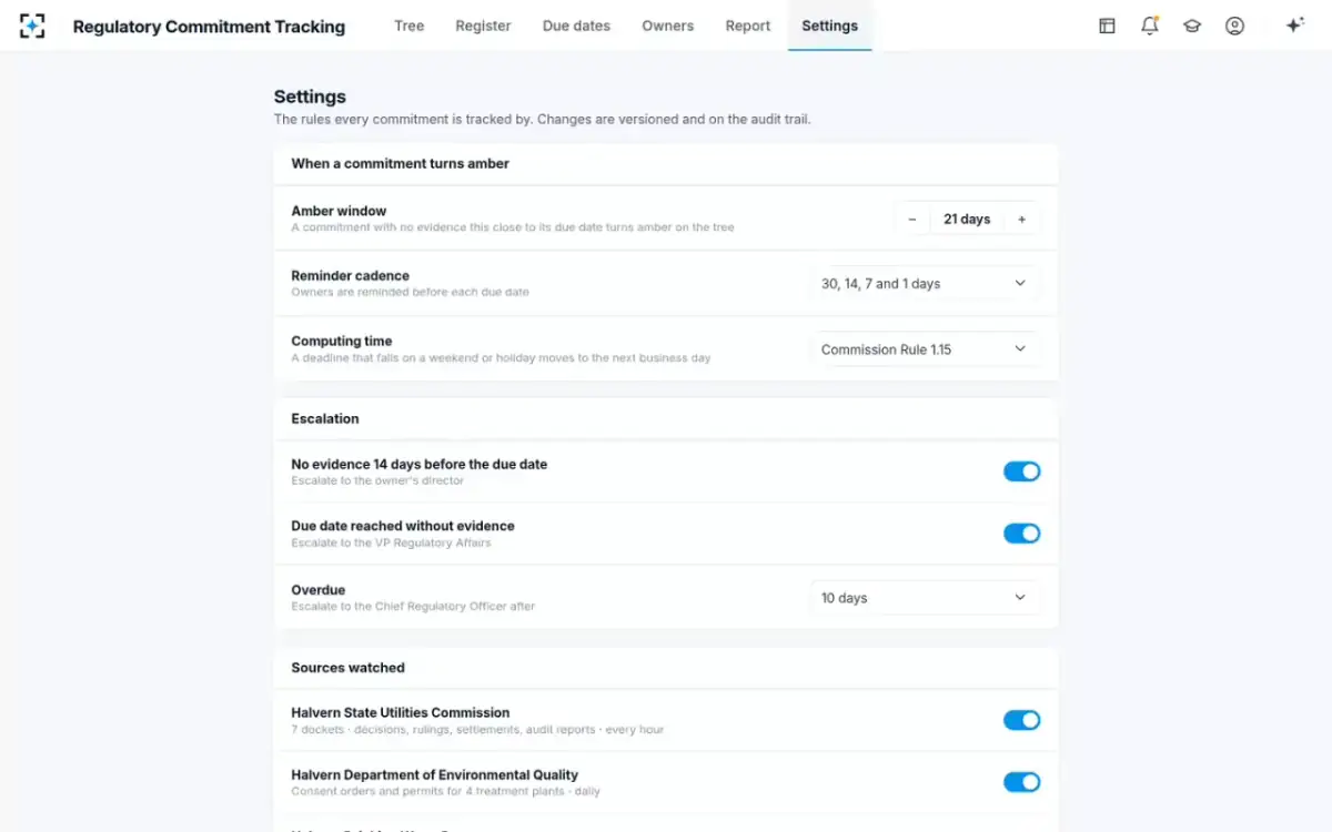 Regulatory Commitment Tracking — Your rules