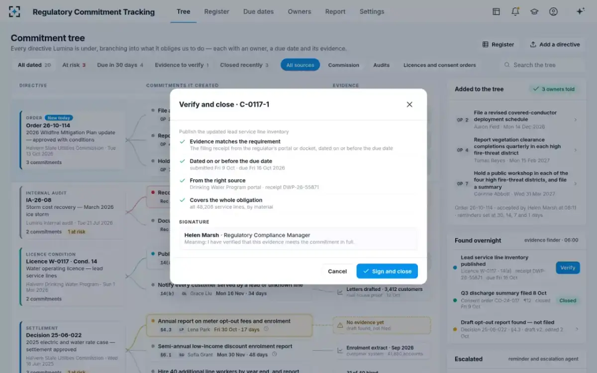 Regulatory Commitment Tracking — Verify and close