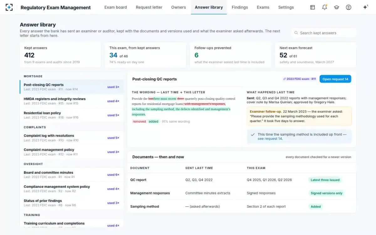 Regulatory Exam Management — The answer library
