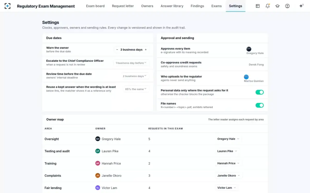 Regulatory Exam Management — Your bank’s rules
