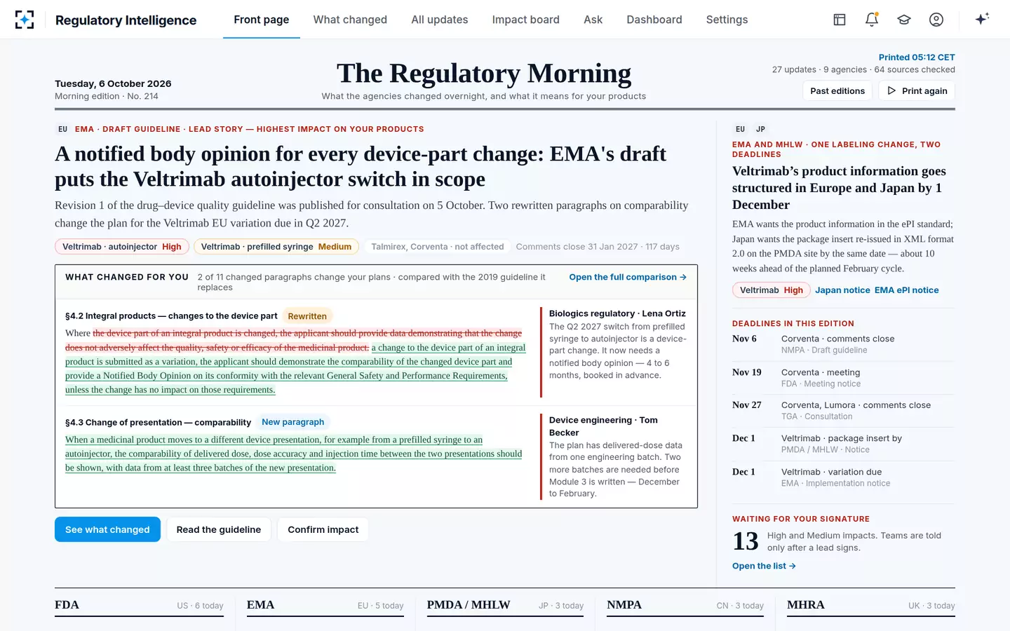 Regulatory Intelligence — The morning front page