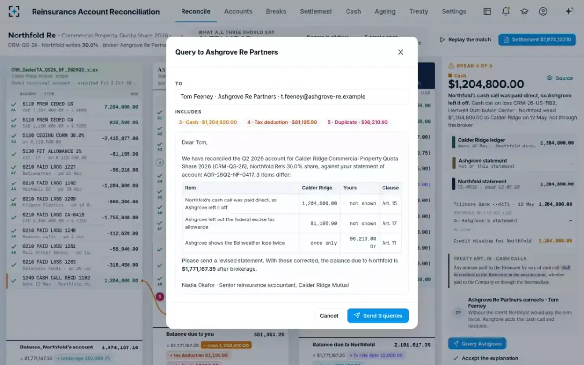 Reinsurance Account Reconciliation — The query to the broker