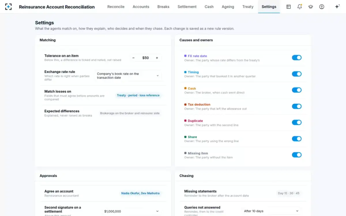 Reinsurance Account Reconciliation — Your rules