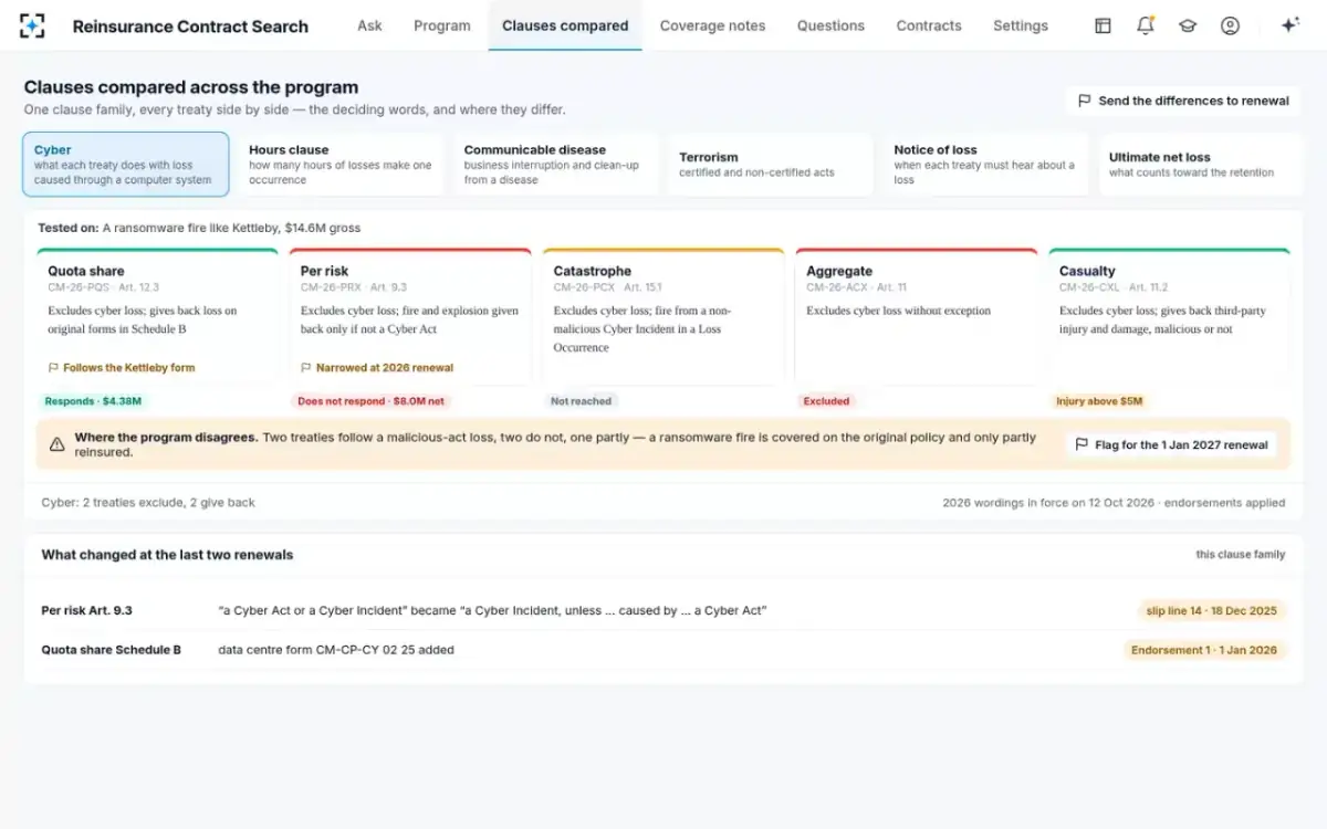 Reinsurance Contract Search — Clauses compared